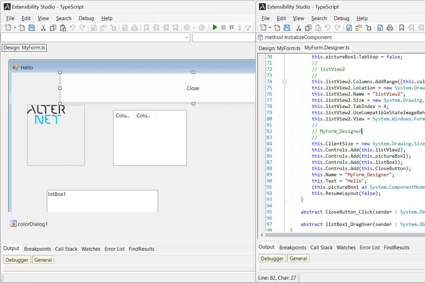 TypeScript/JavaScript support for Windows Form Designer