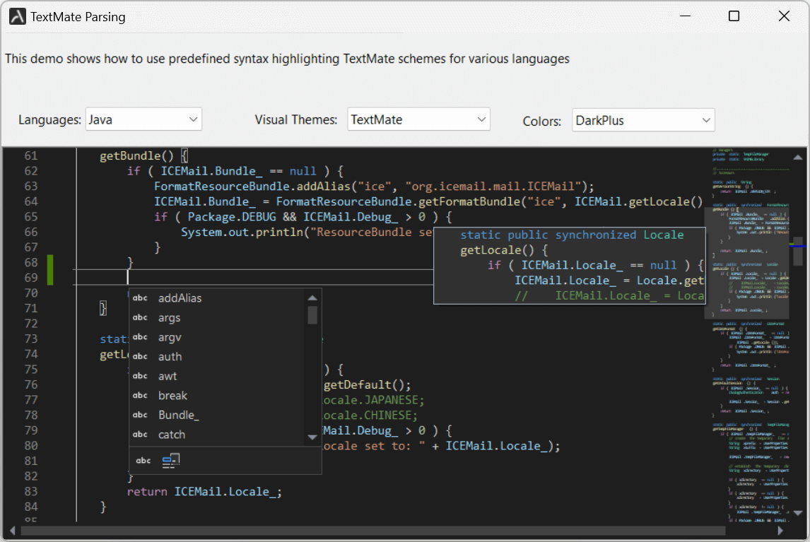 Enhanced code editing with TextMate syntax highlighting